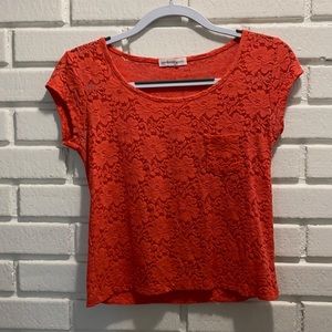 Womens Ambiance Coral Sheer Floral Crop Top Size M